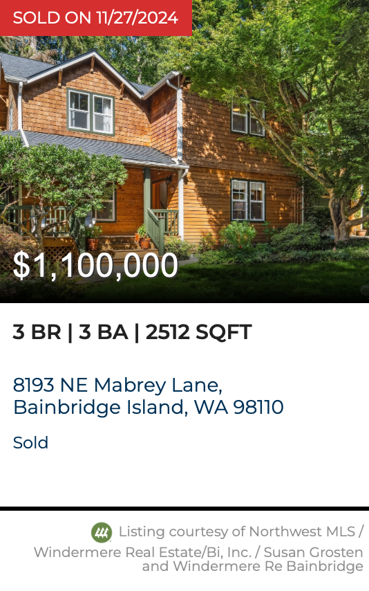 Mabrey Lane Sold by Jen Pells Windermere Bainbridge